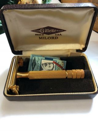 Vintage Gillette Milord Gold Plated Safety Razor - Razor Box