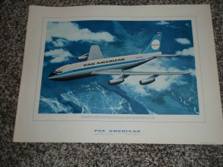 Old Pan American Airlines Boeing 707 Color Lithograph - 16 X 20 Inches