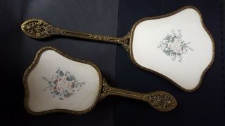 Vintage Plated Vanity Hand Held Mirror/brush Set