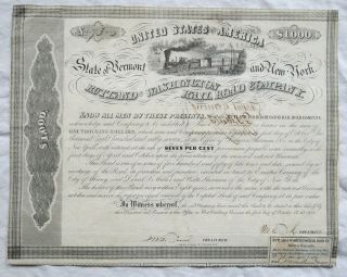 Rutland & Washington Railroad Company Bond Certificate Old Vtg Antique