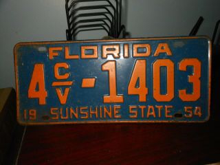 Florida 1954 License Plate Issued In Pinellas County