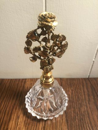 Vintage Matson Gold Filigree Ormolu Vanity Perfume Bottle Glass Dauber Roses