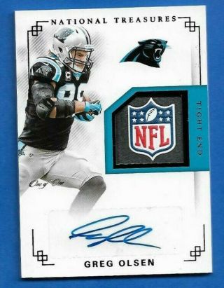 2018 National Treasures Greg Olsen 1/1 Auto Nfl Shield Patch Card