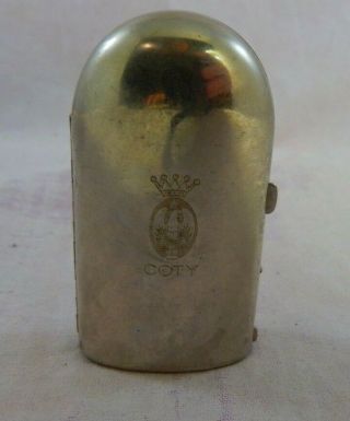 Vintage Miniature Coty Perfume Bottle In Silver Plate Metal Folding Case Empty