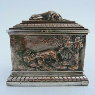19th Century French Silver Plated Jewellery Casket With Hunting Scenes
