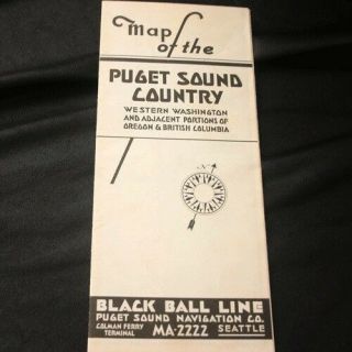 Vintage Black Ball Line Route Map Of Puget Sound