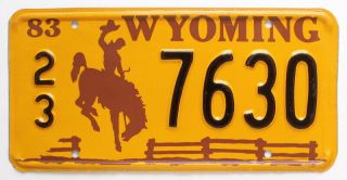 Vintage Nos Wyoming 1983 License Plate 7630 Cowboy,  Bucking Horse,  Rodeo