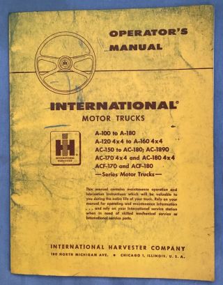 Vintage 1957 1958 •ihc• International Harvester •truck Owners Operators Manual•