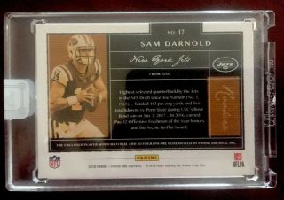 2018 Panini One Encased 2 Color Rookie Patch Auto Sam Darnold 110/199 Jets 3