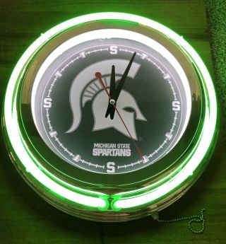 Michigan State Spartans Hbs Neon Green College Battery Powered Wall Clock (19 ")