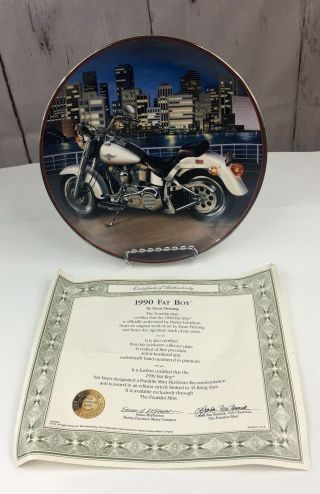 Harley Davidson 1990 Fat Boy Motorcycle Franklin Plate Certificate of Auth 2