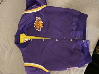 Vintage La Los Angeles Lakers Starter Satin Bomber Jacket Sz Large Vtg Snaps