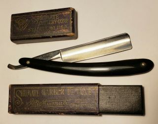 Vintage Shumate Cutlery Co 25 Straight Edge Razor Black Celluloid Scales