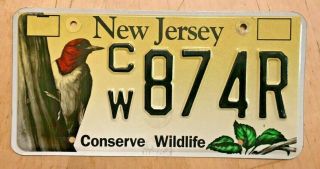 Jersey Conserve Wildlife Woodpecker Graphic License Plate " Cw 874 R " Nj