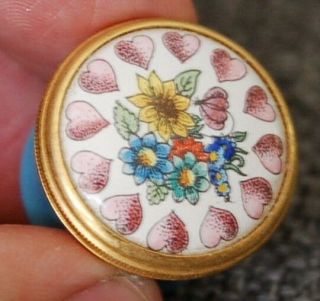 Lovely Vintage Halcyon Days Enamels Round Blue Hearts And Flowers Trinket Box
