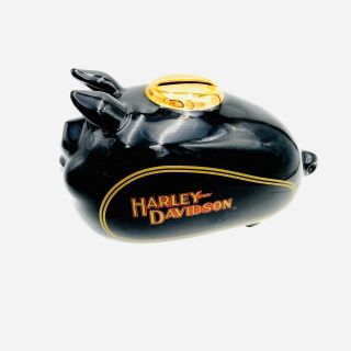 Harley - Davidson Gas Tank Hog Piggy Coin Bank Black Gold With Bottom Stopper