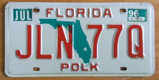 Florida 1996 Polk County License Plate Quality Jln 77q