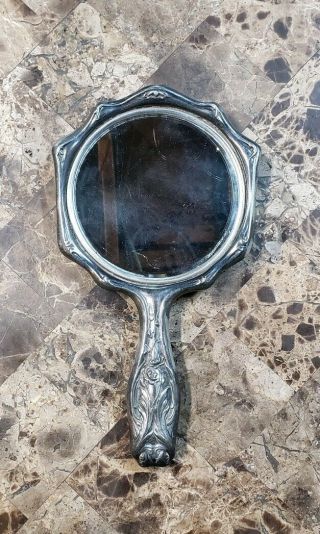 Vintage Empire Art Silver Hand Held Personal Vanity Mirror Collectible
