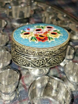 Vintage Micro Mosaic Italian Pill Snuff Trinket Box Silver Make Offer