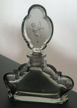Art Deco Czech Grey Glass Scent Perfume Bottle With Intaglio Stopper