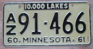 Minnesota 1960 - 1961 License Plate Quality Az 91 - 466