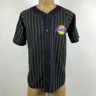 Vintage Nba Los Angeles Lakers Sewn Patch Starter Pinstripe Baseball Jersey Xl