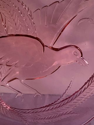 Vintage Pink Depression Glass Footed Vanity Tray With Bird And Leaves 2