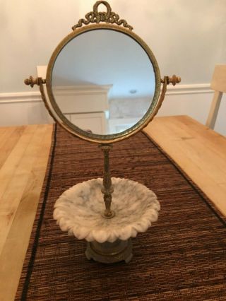 Heavy Vintage Table Top 2 Sided Mirror W/dish - Made In Italy -