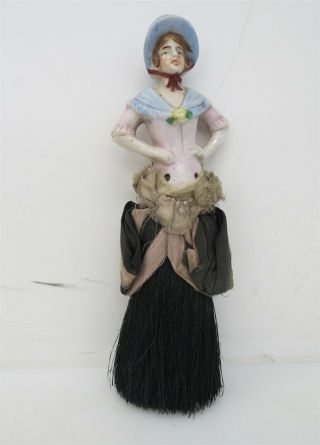 Vintage 7 " Porcelain Figurine Half Doll Vanity Clothes Brush