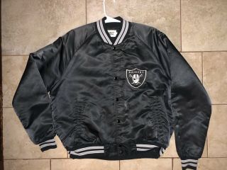 Vintage Chalk Line Mens Nfl Oakland Raiders Black Satin Bomber Jacket Size L