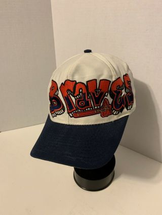 Vintage 90s Drew Pearson Graffiti Atlanta Braves Snapback Hat Cap Mlb Twill
