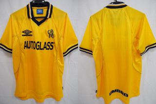 1998 - 1999 - 2000 Chelsea Fc The Blues Jersey Shirt Third Yellow Autoglass Umbro L