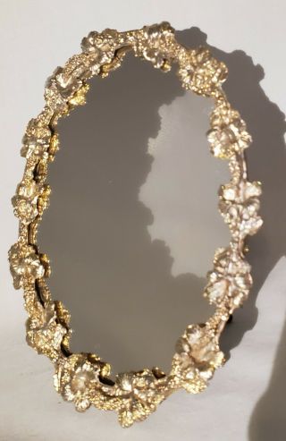 Vintage Vanity Hollywood Regency Gold Floral Framed Oval Mirror Matson Signed