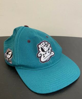 Vintage 90s Disney Anaheim Mighty Ducks Snapback Hat Cap Big Logo 100 Wool