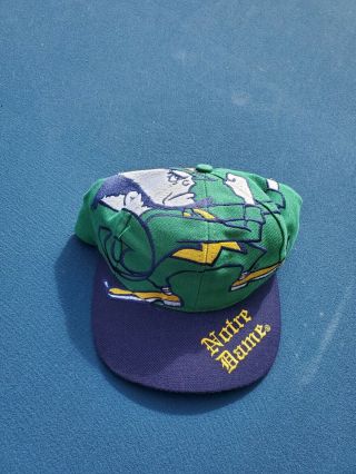 Vintage 90s Notre Dame Irish The Game Big Logo Snapback Hat Ncaa All Over
