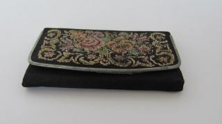 1940s Antique German Ladies Compact Mirror In Hand Embroidered Case