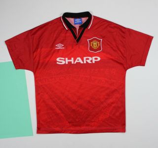 Vintage Manchester United Home Football Shirt Jersey Sharp 1994 - 1995 (size L)