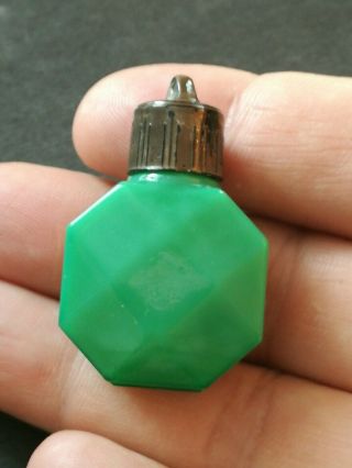 Antique Miniature Art Deco Green Glass Perfume Scent Bottle Pendant Fob Charm