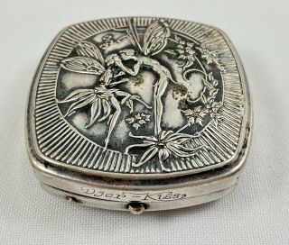 Art Noveau Djer Kiss Kerkoff French Compact " Kissing Fairies " With Mirror 1920 