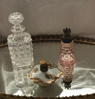 Set Of Three Vintage And Antique Perfume Bottles Irice In