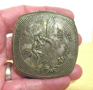 Djer Kiss Kerkoff Powder Compact Silver Plated 1917 Art Noveau Fairies