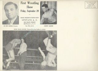 Buffalo Ny Wrestling Pc Mailer 1950 Ed Don George,  Johnny Barend,  Suni War Cloud