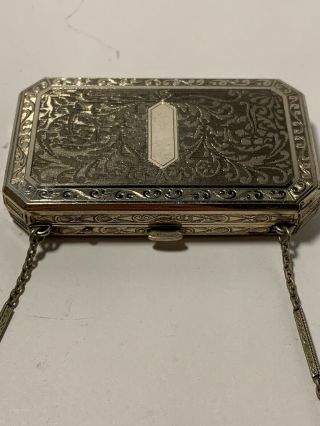 Rare Antique Art Deco Powder Silver Tone Compact W/ Mirror Purse