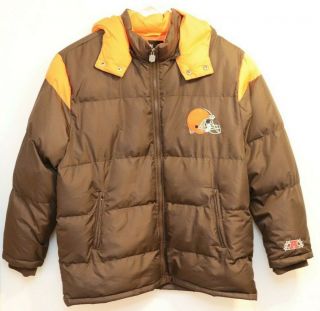 Vintage Nfl Pro Line Cleveland Browns Puffer Jacket Brown And Orange Size Xxl
