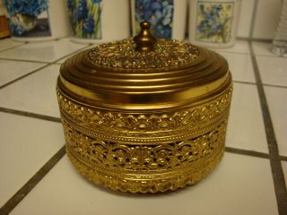 Reliance Gold Filigree Musical Powder Box " East Side West Side "
