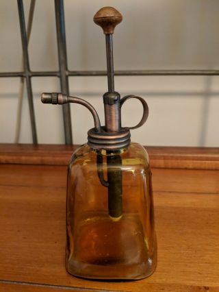 Vintage Perfume Atomizer,  Amber Glass Bottle With Metal Pump