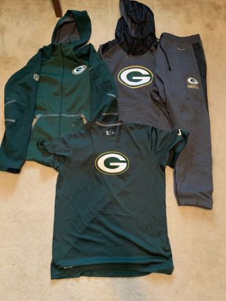 Nike Green Bay Packers Drifit Team Issued Sweatshirts,  Pants And Shirt