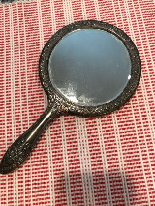 Old Vintage Silver Plated Ornate Hand Held Mirror
