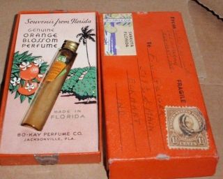 Vintage Bo - Kay Orange Blossom Perfume Bottle Souvenir From Florida Box