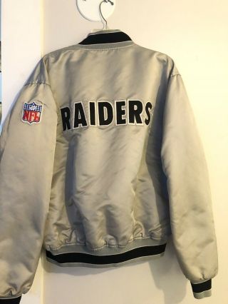 Vintage Oakland Raiders Starter Bomber Jacket Silver Satin Sz Xl Rare Nfl Nwa